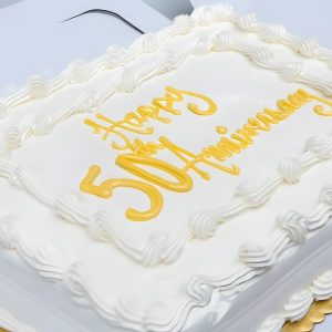 Gold Lettering Anniversary Sheet Cake