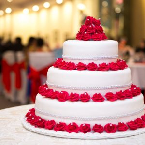 Three-Tier Red Roses Wedding Cake