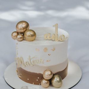White & Gold First Birthday Cake